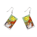 Retro tarot card earrings featuring 'The Sun' print on acrylic with fishhook style hooks - The Sun-C114