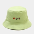 Close-up of small floral embroidery on a light green canvas sun hat for women - M (56-58cm) / Pale Green