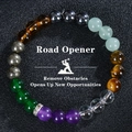 Macro shot of 8mm tiger eye and crystal beads showing textures for Road Opener bracelet - 7 Chakras Wealth (Road Opener-3)