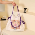White embroidered nylon tote bag with purple woven handles and mandala print pattern - White Colorful Paisley (No Strap)