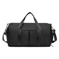 Versatile black travel duffel bag with gold hardware and separate wet-dry compartment - Black