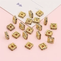 Golden square spacer beads with sparkling rhinestones for DIY jewelry making - Copper Rhinestone Rondelle / 6x6mm Square Rhinestone Ring / 10pcs Pack / Gold