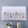 Close-up of lace air conditioner cover with floral embroidery and cherry charms - Secret Garden/Cherry