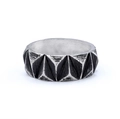 Detailed view of silver Celtic ring with vintage triangular geometric relief and blackened finish - US 7 / Triangle Geometric Relief Style (12502)