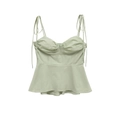 Women's sage green camisole top with ruched bust and tie straps on white background - XS / Bean Green