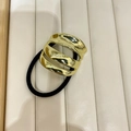Minimalist black elastic hair tie with a broad golden wavy alloy metal buckle - Style H / Gold