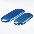 Pair of blue oval stainless steel trays with a polished mirror finish for home decor - Blue