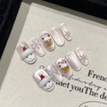 Champagne pearl press-on nails with 3D snowman, snowflake, and festive ornaments - Extra Small (XS) / 2720-Short Oval