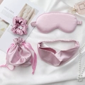 Faux silk sleep set in dusty pink including eye mask, headband, scrunchie and pouch - 4pcs Set (Square Bag) / Taro Purple