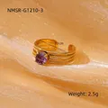 18k gold plated stainless steel multi-layer ring with round purple zircon stone - One Size / Gold with Purple Zirconia