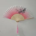 Traditional bamboo folding fan with pink gradient color and elegant floral ink painting - Gradient Pink Ink Plum Blossom (Style 61)