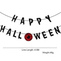Pancarta Happy Halloween de fieltro con motivos de ojos rojos y cordel de 4,5m de largo - Letras Negras con Decoración de Ojo Rojo (Estilo G)