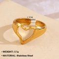 Adjustable golden stainless steel open ring with hollow heart design and polished finish - Hollow Heart 701-6 / Gold