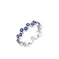 S925 Sterling Silber Ring mit blau-weißem Emaille-Auge Design im modernen Wellen-Stil - US-Größe 5 / Silber