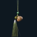 Verawood lotus pod pendant with green beads and silk tassel in a zen style - Green Sandalwood Lotus Shape / Approx. 2.3*2.5cm, Without Incense Pills