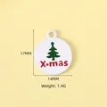 White Christmas tree charm with X-mas text for DIY holiday jewelry making - X-mas Round Tag