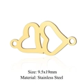 Golden double heart stainless steel connector pendant for jewelry making, 9.5x19mm size - Interlocked Hearts (5 Pcs/Pack) / Gold
