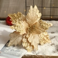 Golden sequin velvet Poinsettia flower with sparkling petals for Christmas decor - Gold
