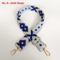 Detail of blue geometric jacquard canvas bag strap with golden metal swivel hooks - Pattern No. 8