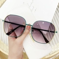 Deep green oversized metal sunglasses with purple gradient lenses and gold edge trim - Green Frame Gradient Grey Pink