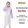 Unisex kids' purple and white EVA raincoat with snap buttons and hood, one size - Kids One Size / White & Purple Patchwork (Kids)