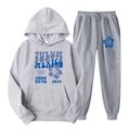 Survêtement en polaire gris clair avec imprimé Tulum Mexico bleu et sweat à capuche - L / Haut Et Bas / Gris Clair (Style 58)