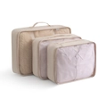 Beiges 3-teiliges Reise-Organizer-Set mit atmungsaktivem Mesh und Tragegriffen - Dreiteiliges Set / Beige