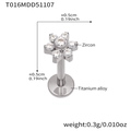 Titanium alloy labret stud with a silver flower design featuring seven clear zircons - Steel Color Lip Stud (T016)