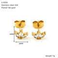 Lotus shaped 304 stainless steel stud earrings with 18k gold plating and zircons - Lotus Flower Style (S-E058)