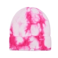 Detaillierte Strickstruktur der rosa-weißen Batik-Mütze mit dickem Rollrand-Design - Einheitsgröße (54-60cm) / Rosa Weiß Tie-Dye