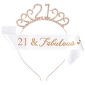 21st birthday set with rose gold rhinestone 21 tiara and white 21 & Fabulous sash - 21st Birthday Rose Gold Tiara White Sash