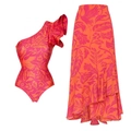 Maillot une épaule à volants avec jupe longue imprimée tropicale pour la plage - S / Ensemble maillot de bain