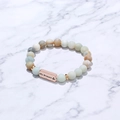 Lava stone bead bracelet in light blue and beige with His Princess rose gold charm - His Princess Engraved Plate (G1156-2)