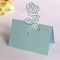 Laser-cut rose place card in light macaron blue for wedding table decoration - Light Blue