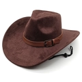 Sombrero vaquero clásico de ante marrón oscuro con banda de cuero y cordón de viento - M(56-58cm) / Castaño