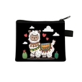 Black polyester kids coin purse featuring a colorful cartoon llama and cactus print - Black Family Alpaca Illustration