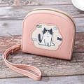 Cartera corta de cuero PU rosa semicircular con bordado de gato y muñequera - Rosa