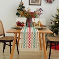 Linen table runner with red and green geometric diamond embroidery and tassels - 30x120cm (Includes Tassels) / 3-Row Christmas Diamond Pattern