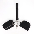 Monedero de muñeca acolchado negro con mini bolsa y correa de cordón extraíble - Bolso Acolchado Y Mini Estuche (Negro)