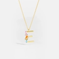 Macro detail of gold S925 silver letter E pendant with vibrant colorful zircon stones - 925 Silver / Letter E