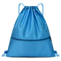 Bright blue drawstring sports backpack with ripstop diamond texture and front zipper pocket - Lake Blue