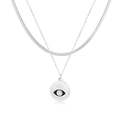 Silver layered necklace with snake chain and evil eye pendant in stainless steel - Silver Evil Eye