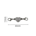 Black heart magnetic clasp with rhinestones and lobster claws for jewelry, 45mm length - Rhinestone Heart Gun Black