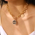 Gold chain necklace featuring a Tree of Life crystal pendant and T-bar toggle closure - T Buckle Gold Tree of Life Thick Necklace (KC Gold Black 4884)