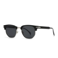 Gafas de sol cuadradas de media montura para hombre con marco negro brillante y plata - Negro Gris Accesorios Plata