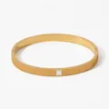 Minimalist gold plated stainless steel bangle with square white shell inlay and striped texture - Vertical Stripe Square Inlay Style (KD1267) / Gold