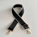 Adjustable 38mm black canvas bag strap with white stripes and gold metal hardware - Black with White Edge