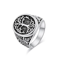 Anello vintage da uomo in acciaio al titanio con motivo albero della vita nero e incisioni - Taglia 7 / Argento