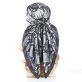 90x90cm satin square scarf featuring a grey snakeskin leopard print design on a model - Snake Pattern Grey