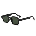 Lunettes de soleil carrées noires avec verres vert foncé et rivets argentés - C2 Monture Noire Verre Vert Foncé